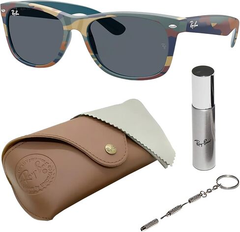 نظارات شمسية Ray-Ban RB2132 NEW WAYFARER CLASSIC مربعة الشكل غير مستقطبة للرجال - تتضمن مجموعة نظارات RAYBAN الرسمية - نظارات شمسية مثالية للارتداء الرسمي والعادي - عدسة زرقاء in Kuwait