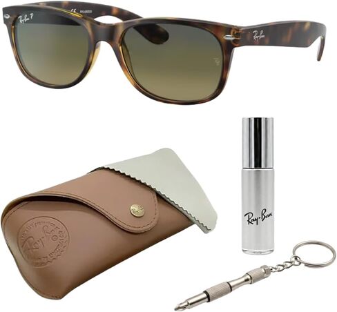 نظارات شمسية Ray-Ban RB2132 NEW WAYFARER CLASSIC مربعة الشكل غير مستقطبة للرجال - تتضمن مجموعة نظارات RAYBAN الرسمية - نظارات شمسية مثالية للارتداء الرسمي والعادي - عدسة زرقاء in Kuwait