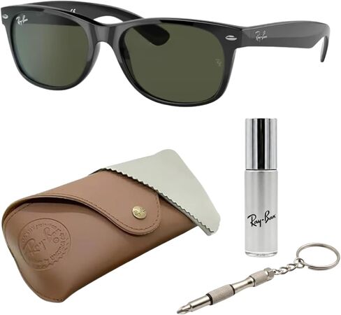 نظارات شمسية Ray-Ban RB2132 NEW WAYFARER CLASSIC مربعة الشكل غير مستقطبة للرجال - تتضمن مجموعة نظارات RAYBAN الرسمية - نظارات شمسية مثالية للارتداء الرسمي والعادي - عدسة زرقاء in Kuwait