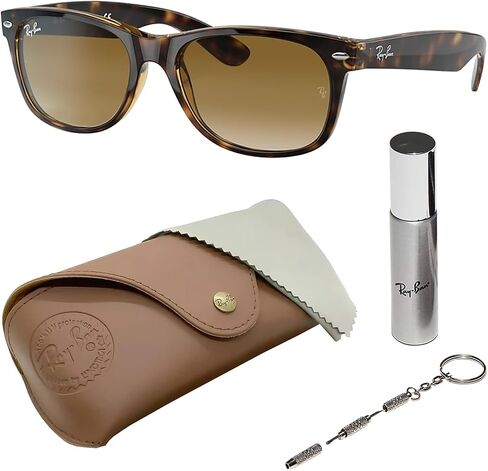 نظارات شمسية Ray-Ban RB2132 NEW WAYFARER CLASSIC مربعة الشكل غير مستقطبة للرجال - تتضمن مجموعة نظارات RAYBAN الرسمية - نظارات شمسية مثالية للارتداء الرسمي والعادي - عدسة زرقاء in Kuwait