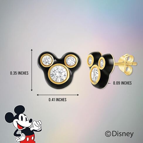 Disney Minnie and Mickey Mouse Cubic Zirconia and Enamel Stud Earrings Official License, Flash-Plated in Saudi Arabia