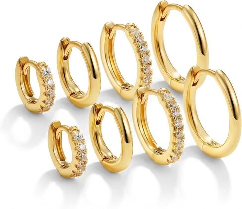 Maxcate Small Gold/Silver Hoop Earrings for Women Trendy - Hypoallergenic 14k Real Gold Plated Hoops Cubic Zirconia Cartilage Huggie Earrings Set Helix Piercing Earring Gold Jewelry for Women Gift in Saudi Arabia
