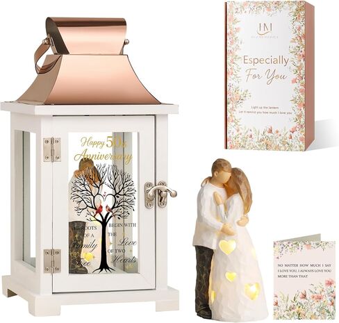 HugMemories 50th Anniversary Lantern with Couple Hand-Painted Figure for Couple, Wife, Husband, Parents, 50th Wedding for Her, Him, Valentine’s Day, Birthday in Saudi Arabia