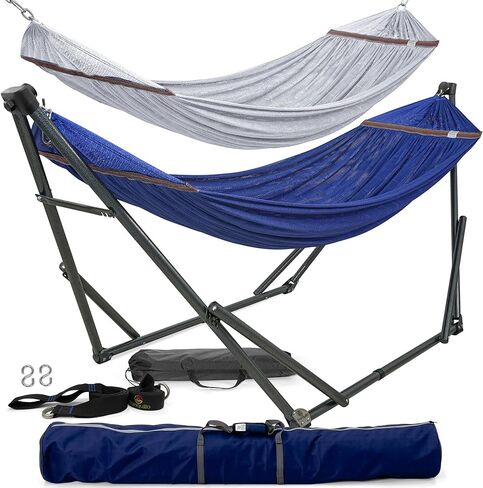 Tranquillo Universal Hammock 600 lbs Capacity, Instant 20s Foldable Hammock Stand, 3-Year Warranty Hammock with Stand, 2 Person Camping Hammock Revolutionary Portable, No Screws, Premium, Blue in Saudi Arabia