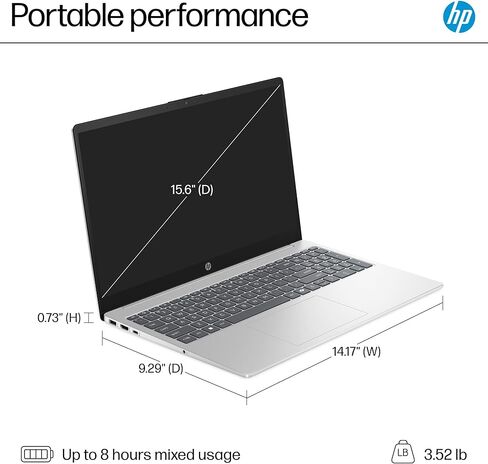 HP 14 "كمبيوتر الكمبيوتر المحمول لطالب الأعمال المنزلي ، Office365 ، ذاكرة الوصول العشوائي 16 جيجا بايت ، تخزين 384 جيجابايت (128 جيجا بايت UFS + 256GB MSD) ، Intel N150 CPU (Beats N4120) ، WiFi 6 ، BT 5.4 ، Windows 11 Pro S ، Silver ، Wendbo ، Wendbo in Kuwait