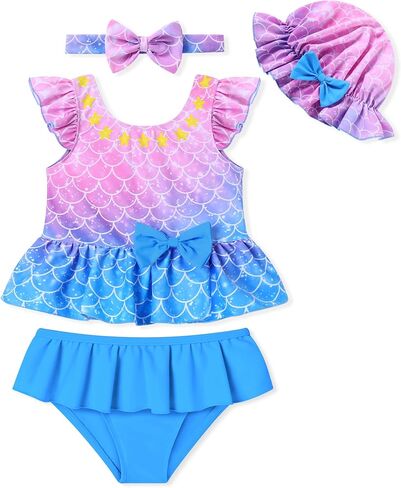 Baby Girl Swimsuit Toddler 2 Piece Bathing Suit Beach Bikini with hat Headband Tankini Beachwear 6M-4T in Kuwait