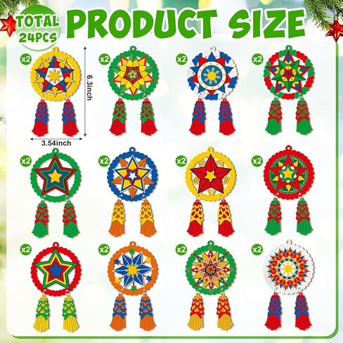 24 Pcs Christmas Parol Lantern Filipino Wooden Philippine Christmas Ornaments for Tree Decorations Hanging Ornaments Traditional Capiz Star Pendant Sign for Xmas Gift Home Window Holiday Decor Navidad in Saudi Arabia