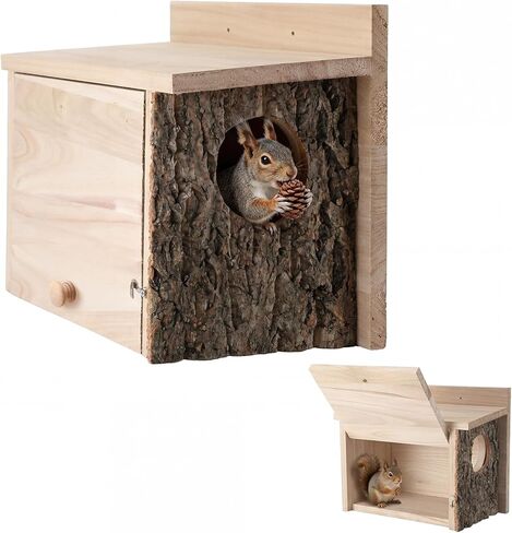 1 Pcs Squirrel Nesting Box Squirrel House for Outside Nesting Hanging Handcrafted Thick Wood Winter Chipmunk Outdoor Shelter Garden Yard Support Local Wildlife Easy to Install(Horizontal) in Saudi Arabia