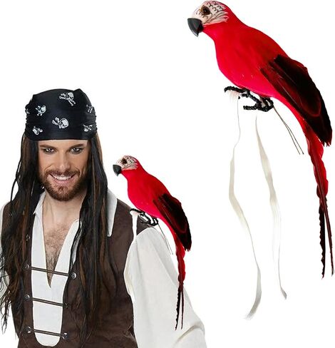Pirate Parrot on Shoulder Life Size Foam Feather Parrot Macaw Birds for Decoration Costume Shoulder Ornament Modern Home Garden Party Decor (Red Yellow Style 1) in Saudi Arabia