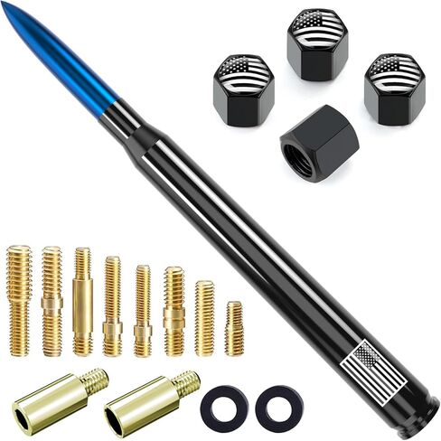 Car Truck Antenna with Tire Valve Caps American Flag Short Replacement for GMC Sierra Chevy Silverado Dodge Ram 1500 2500 3500 Ford F150 F250 F350 Super Duty Raptor Accessories, Chrome in Saudi Arabia