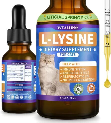 L-lysine Supplement for Cats, Immune Support for Cats, Support for Feline Respiratory, Sneezing, Runny Nose, Eye Function, Helps Strengthen Natural Defenses, Chicken Flavor, 60 ml/2 Fl Oz in Saudi Arabia