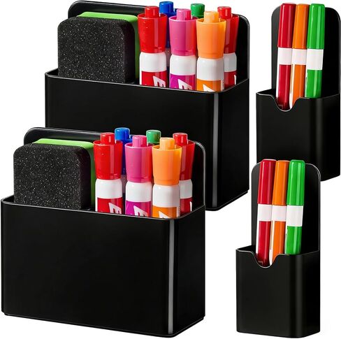 BEYGORM Magnetic Marker Holder for Whiteboard and Locker, 4 Pack Magnetic Cups for Dry Erase Markers, Pen and Pencil Organizer for Fridge Storage, Classroom and Office Accessories (Black) in Saudi Arabia