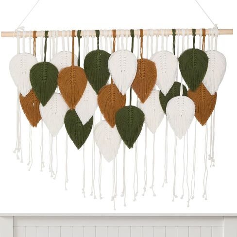 ديكور ريش معلق على الحائط من Macrame كبير - ديكور غرفة بوهو مصنوع يدويًا من القطن لغرفة النوم والحضانة والمكتب - 39 بوصة عرض × 29.5 بوصة طول (فضي، ذهبي، أبيض) in Kuwait