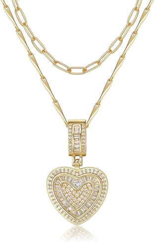 MEIITRUE Heart Necklaces for Women Trendy 14k Gold Plated Dainty Layered Chain Necklace Set,Cubic Zirconia Heart Pendant, Stackable Choker Jewelry Gifts for Her in Saudi Arabia