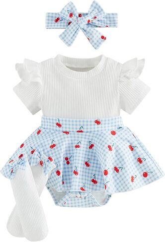 Giraropa Newborn Baby Girl Clothes Smocked Bubble Romper Dress + Socks + Headband Cute Spring Summer Baby Girl Clothes in Saudi Arabia