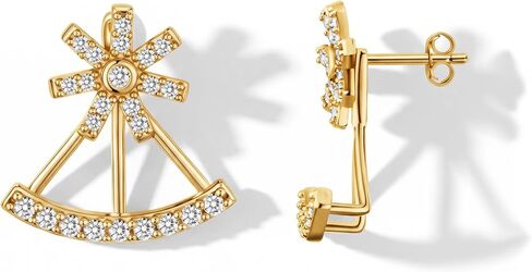 أقراط Hefanny الذهبية الأمامية والخلفية للسيدات، أقراط مرصعة بالزركونيوم المكعبة العصرية، مجوهرات أنيقة وجذابة متعددة الأشكال in Kuwait