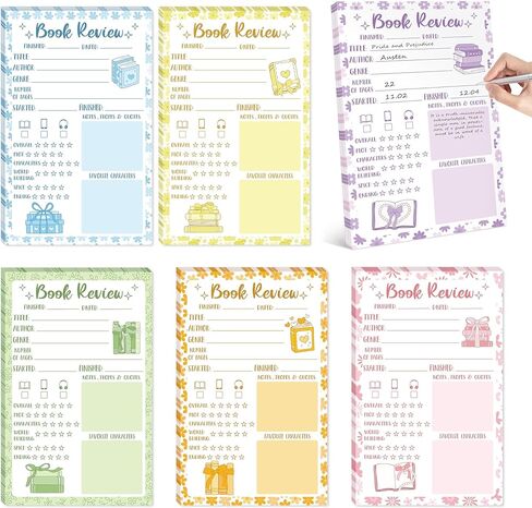 L1rabe Colorful Book Review Notepad - 6Pcs Reading Journals Tracking Notepad for Book Lovers Readers Bookish Bookworm Christmas Winter New Year Gift, Reading Log for Students Teachers Women to Review in Saudi Arabia