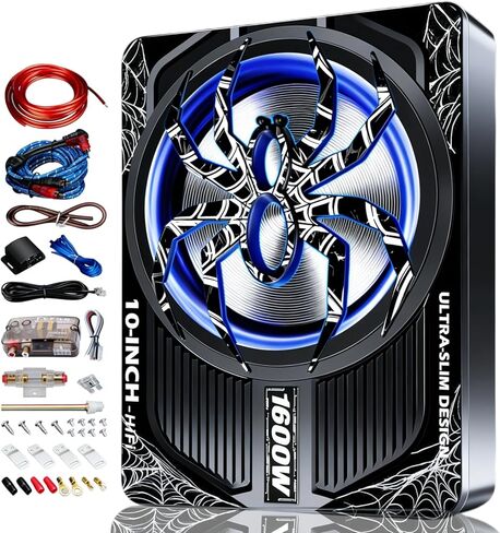1600W Slim Underseat subwoofers 10" Powered Sub with Amp Package | RGB Ambient Lights, Individual Controls (LPF/Gain/Bass Boost), Distortion-Free Deep Bass, Universal Fit for All Vehicle Models in Saudi Arabia