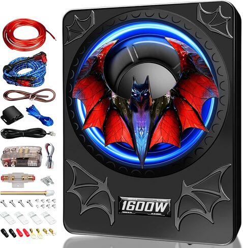 1600W Slim Underseat subwoofers 10" Powered Sub with Amp Package | RGB Ambient Lights, Individual Controls (LPF/Gain/Bass Boost), Distortion-Free Deep Bass, Universal Fit for All Vehicle Models in Saudi Arabia