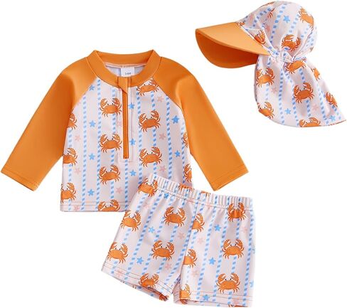 ZyHwShine Baby Boys Swimsuit Short Sleeve Rashguard Swim Bathing Suit Swimwear Boy Swim Trunk with Hat Toddler Bathing Suit in Saudi Arabia