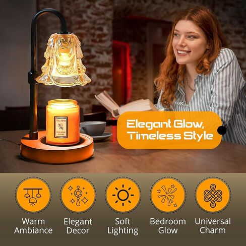 HUZAYL Candle Warmer Lamp - Height-Adjustable Wax Melting Warmer Lamp with Timer, Birthday Gifts for Women, 2 Bulb, Ideal for Jar Scented Candles (Round) in Saudi Arabia