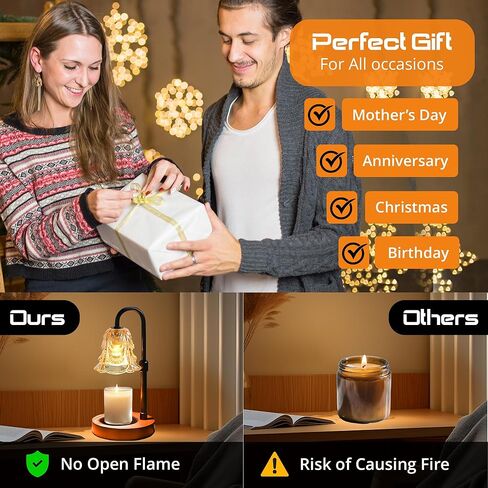 HUZAYL Candle Warmer Lamp - Height-Adjustable Wax Melting Warmer Lamp with Timer, Birthday Gifts for Women, 2 Bulb, Ideal for Jar Scented Candles (Round) in Saudi Arabia