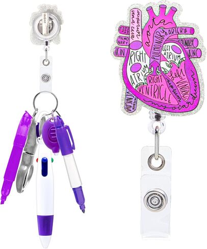 6Pcs Nurse Pen Set - Heart Nursing Badge Reel Permanent Marker Ballpoint Pen Mini Highlighter Foldable Badge Scissors LED Flashlight Keychain Nurse Badge Reel Accessories for Work Students (Pink) in Saudi Arabia