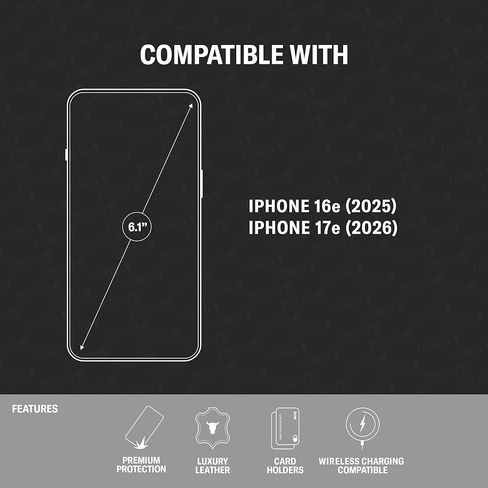 علبة Torro Flip متوافقة مع iPhone 16E (6.1 " - 2025) - علبة محفظة جلدية متميزة مع فتحات البطاقة (متوافقة مع شواحن Magsafe الرسمية) - Black in Kuwait
