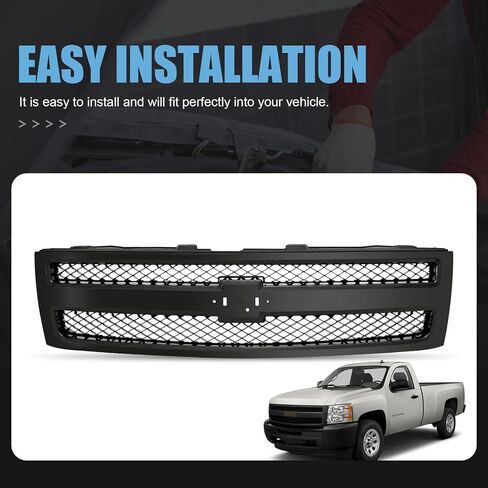 Chrome Front Grille Assembly For Chevrolet Silverado 1500 Pickup Truck,2007 2008 2009 2010 2011 2012 2013,Mesh Grill For GM1200572 25810707 Chrome Shell w/Black Insert in Saudi Arabia