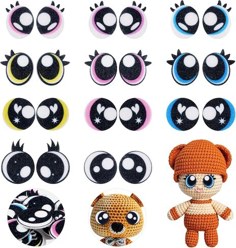 Mucunnia 11 أزواج عيون مطرزة 30 مم لأميجورومي ، عيون ملونة مطرزة للحرف اليدوية ، Amigurumi Puppet Teddy Crochet Toy Plush Making in Kuwait