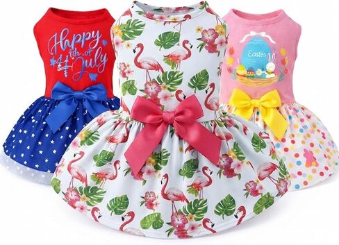 Abbylike 3 PCS موسمية للكلاب ، عيد الشكر عيد الشكر ميري ميري أزياء أزياء القطن ، فستان جرو ، ملابس أليفة خفيفة الوزن مع قمة للملابس القطة المتوسطة الكبيرة (صغيرة) in Kuwait