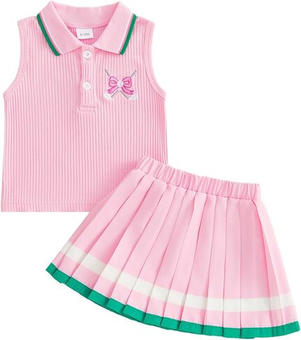 Toddler Baby Girl Golf Outfit Golf Sleeveless Polo T-shirt Tops Pleated Mini Skirt Set Cute Girl Summer Clothes in Saudi Arabia
