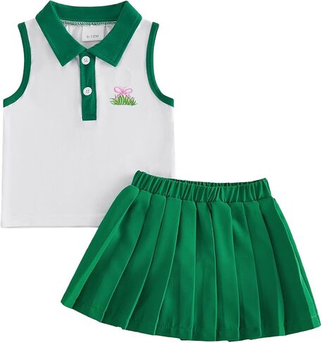Toddler Baby Girl Golf Outfit Golf Sleeveless Polo T-shirt Tops Pleated Mini Skirt Set Cute Girl Summer Clothes in Saudi Arabia