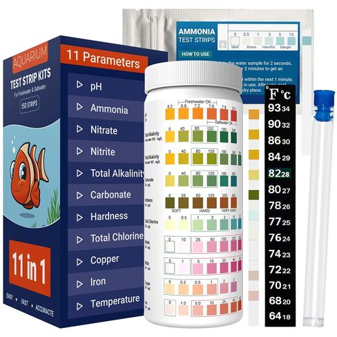 7IN1 Aquarium Test Strips - Aquarium Test Kit Fish Tank Test Kit Quick&Accurate Testing Freshwater&Saltwater Nitrate Nitrite Hardness Free Chlorine pH Carbonate Total Alkalinity 100 Strips in Saudi Arabia