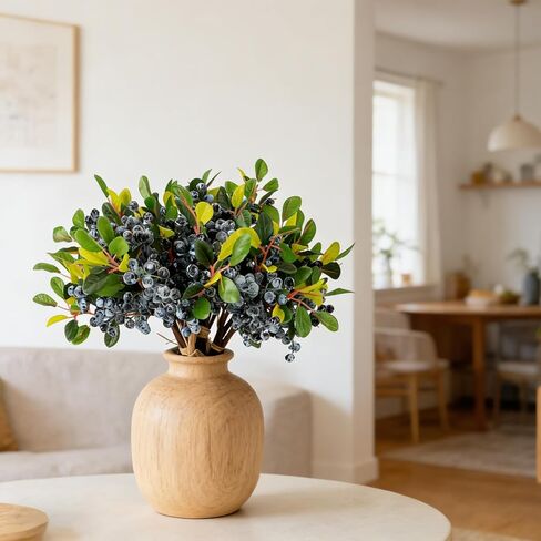OBDXZHC 4 Pcs 22inch Artificial Blueberries Stem with Green Leaves, Artificial Stems Blueberry Picks Fruit Fake Silk Flowers for Centerpieces Farmhouse Holiday Party Wedding Decor (Blue) in Saudi Arabia