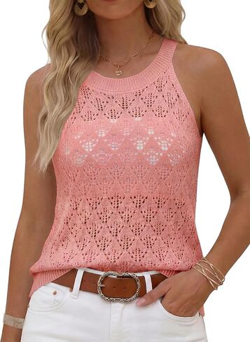 LUYAA Womens Summer Tank Tops Crochet Sleeveless Sweater Vest Boho Striped Shirt Hollow Knit Lightweight Tops 2026 Fashion in Saudi Arabia