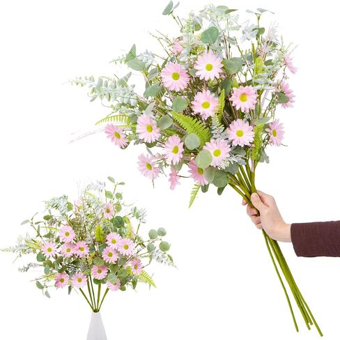 باقة زهور صناعية من TIVMIK - 5 حزم من 25 زهرة أقحوان ملونة وسيقان خضراء - ترتيب زهور حريرية واقعية مقاس 24 بوصة للمنزل الصيفي والخريفي وحفلات الزفاف والديكور المنزلي in Kuwait