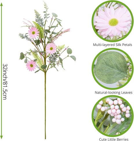 باقة زهور صناعية من TIVMIK - 5 حزم من 25 زهرة أقحوان ملونة وسيقان خضراء - ترتيب زهور حريرية واقعية مقاس 24 بوصة للمنزل الصيفي والخريفي وحفلات الزفاف والديكور المنزلي in Kuwait