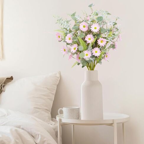 باقة زهور صناعية من TIVMIK - 5 حزم من 25 زهرة أقحوان ملونة وسيقان خضراء - ترتيب زهور حريرية واقعية مقاس 24 بوصة للمنزل الصيفي والخريفي وحفلات الزفاف والديكور المنزلي in Kuwait