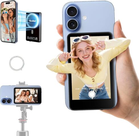 شاشة شاشة Rollei M4 Selfie لسلسلة iPhone 17 وAndroid، شاشة كاميرا خلفية مغناطيسية 4K 164FT تحكم لاسلكي، شاشة Vlog للبث المباشر وتسجيل الفيديو in Saudi Arabia
