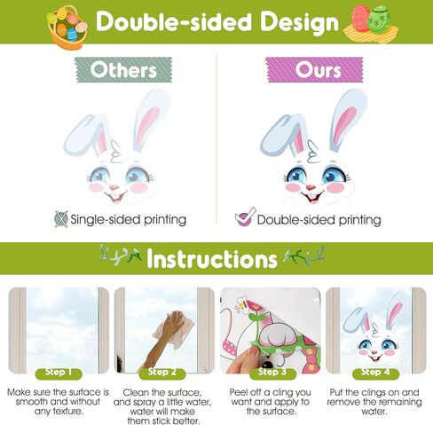 Easter Decorations Window Clings,9 Sheets 94 PCS Double Sided Cute Large Bunny Eggs Happy Easter Window Clings for Glass Windows Door Kitchen Bathroom Spring Decals Stickers for Kids Home Holiday in Saudi Arabia