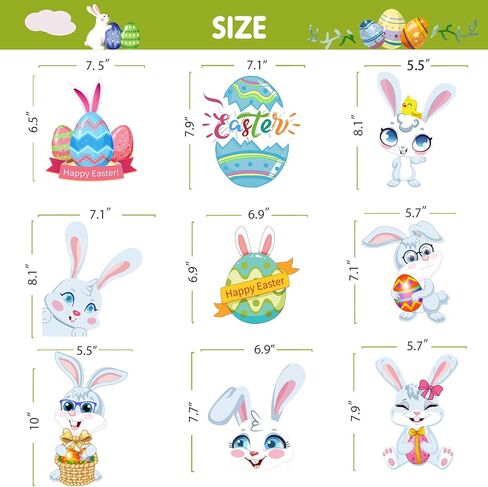 Easter Decorations Window Clings,9 Sheets 94 PCS Double Sided Cute Large Bunny Eggs Happy Easter Window Clings for Glass Windows Door Kitchen Bathroom Spring Decals Stickers for Kids Home Holiday in Saudi Arabia