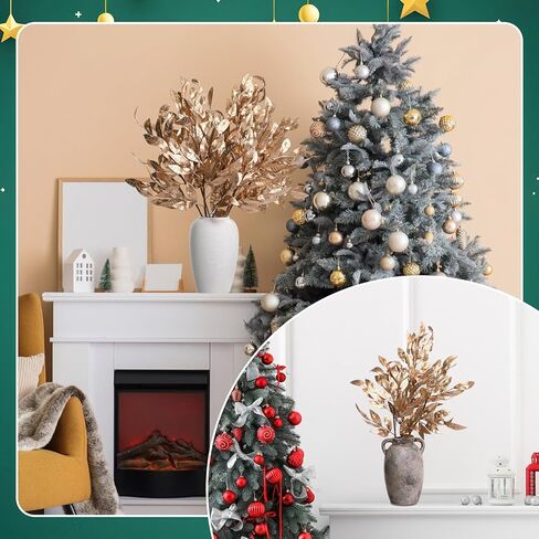 Giegxin 30 Inch Christmas Gold Bay Leaf Picks 3 Pcs Artificial Gold Christmas Decoration Bay Leaf Spray Stems Branch for Xmas Tree DIY Xmas Wreath Garland Home Decor in Saudi Arabia