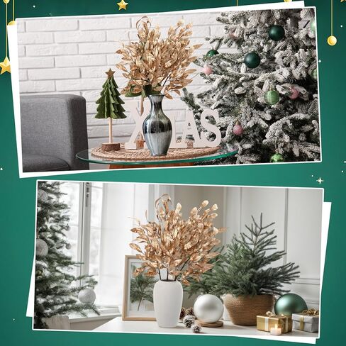 Giegxin 30 Inch Christmas Gold Bay Leaf Picks 3 Pcs Artificial Gold Christmas Decoration Bay Leaf Spray Stems Branch for Xmas Tree DIY Xmas Wreath Garland Home Decor in Saudi Arabia