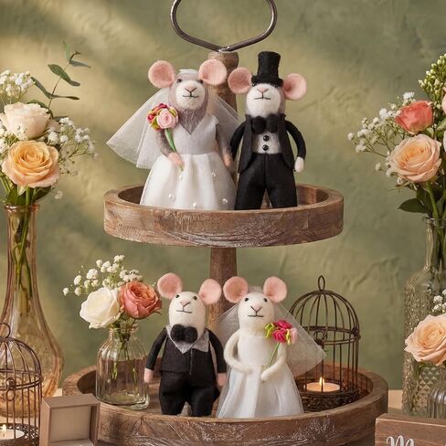 Hahafelt 4 Pcs Valentine's Day Felt Mice Ornaments Wool Felt Mouse Gifts Set with Love for Valentine Tree Family Handmade Ornament Handing Love Mice Decor, 3.94 Inch in Saudi Arabia