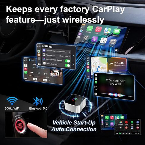 محول Aimoon اللاسلكي CarPlay لعام 2026 لـ CarPlay وAndroid Auto، حجم صغير سلكي إلى CarPlay اللاسلكي، التوصيل والتشغيل، اتصال سريع ومستقر، محول تشغيل السيارة مدمج مع USB/USB-C (فضي، حجم صغير) in Kuwait