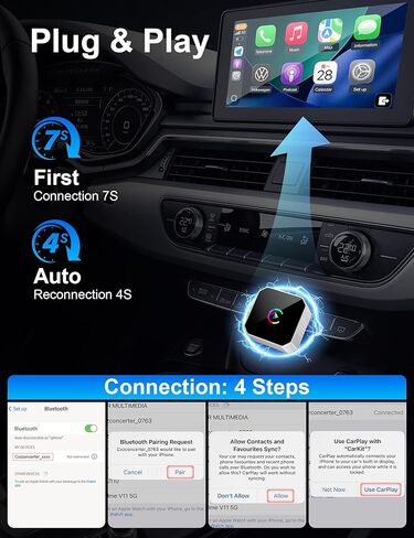 محول Aimoon اللاسلكي CarPlay لعام 2026 لـ CarPlay وAndroid Auto، حجم صغير سلكي إلى CarPlay اللاسلكي، التوصيل والتشغيل، اتصال سريع ومستقر، محول تشغيل السيارة مدمج مع USB/USB-C (فضي، حجم صغير) in Kuwait