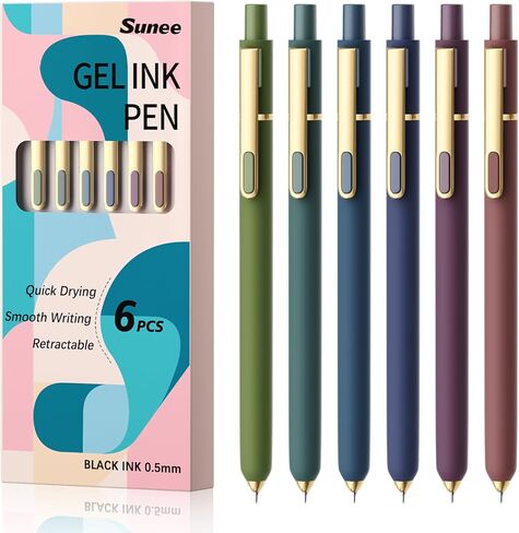 SUNEE Gel Pens, 6 Pack 0.5mm Pens Fine Point Smooth Writing Pens with Quick-Dry Black Ink, Cute Aesthetic School Office Note-Taking Pens for Journaling - Morandi in Saudi Arabia