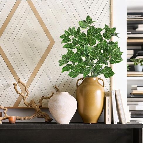 Hollyone 3PCS Artificial Greenery Stems for Vase 33.4 Inch Faux Leaf Branches Long Stems Fake Shrubs Branches Leaves Plants with White-Edged Twig Stems for Vase Garden Office Wedding Home Decor in Saudi Arabia