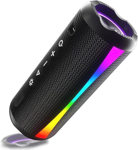 مكبر صوت بلوتوث محمول، مكبر صوت بلوتوث 2026 لاسلكي 5.4 مع أضواء RGB، وقت تشغيل 20 ساعة مع باس عميق، IP7 مقاوم للماء، اقتران TWS، مكبر صوت محمول للسفر/الحفلة/المنزل/الهدايا، أسود in Kuwait